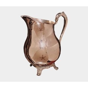 Vintage Silverplate Pitcher Ice Guard Ornate Handle Base Feet Tested Silver